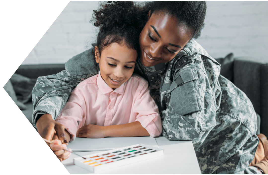 female soldier at home with her family